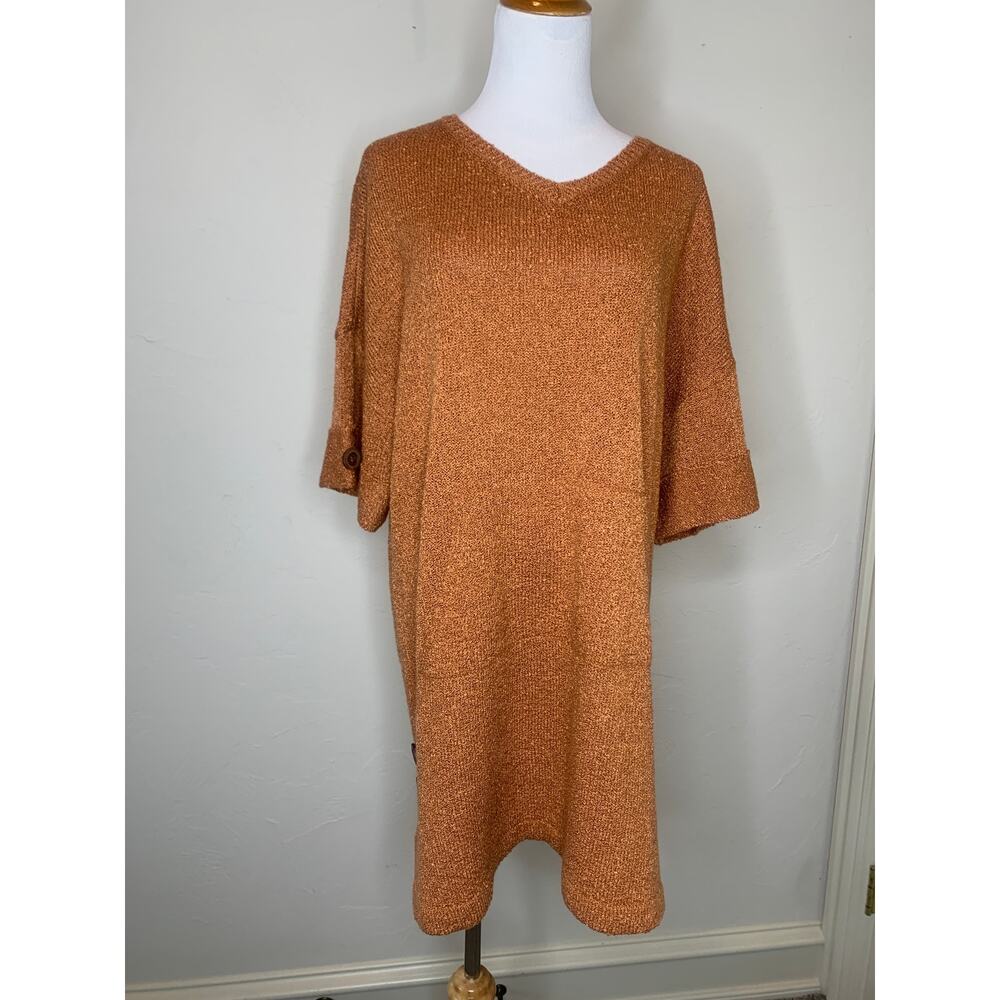 Simply Noelle Rust Camel Sweater Dress Button Detail Sz S/M